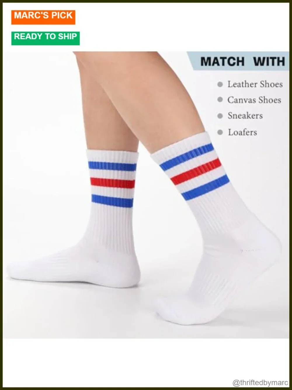 5 Pairs Striped Crew Socks Cotton Cushioned Athletic Running Socks for Men